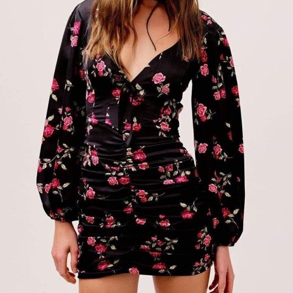 For Love and Lemons Mini Black Dress Wyatt Floral Size S - Picture 1 of 9